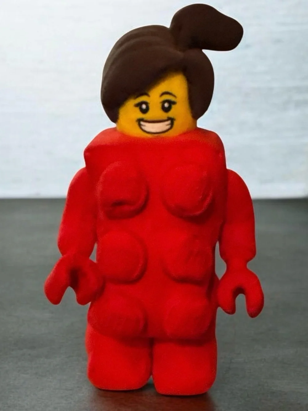 Lego Red Minifigure with Brown Hair